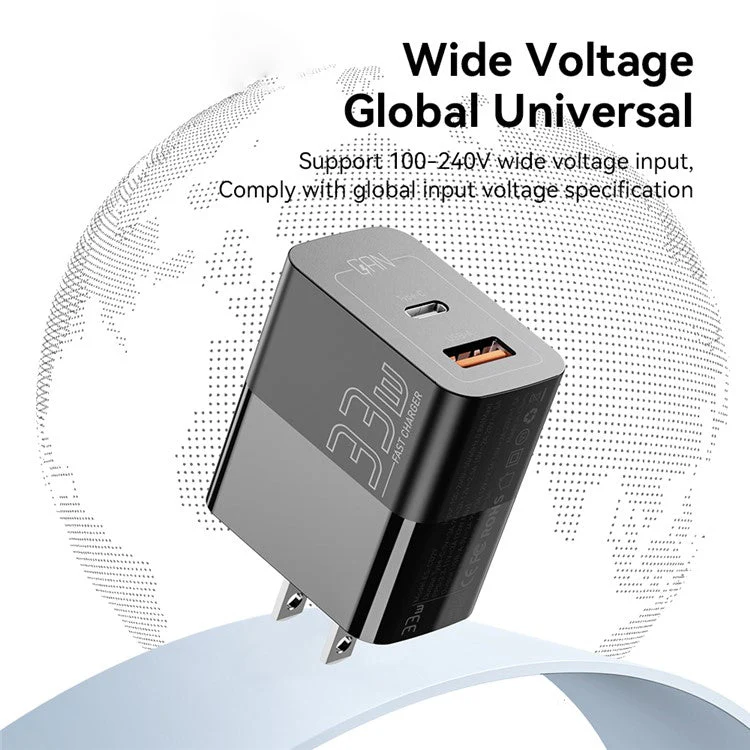 ESSAGER 33W USB-A + Type-C Fast Charging Adapter GaN Dual Port Wall Charger - US Plug / White - Image 5
