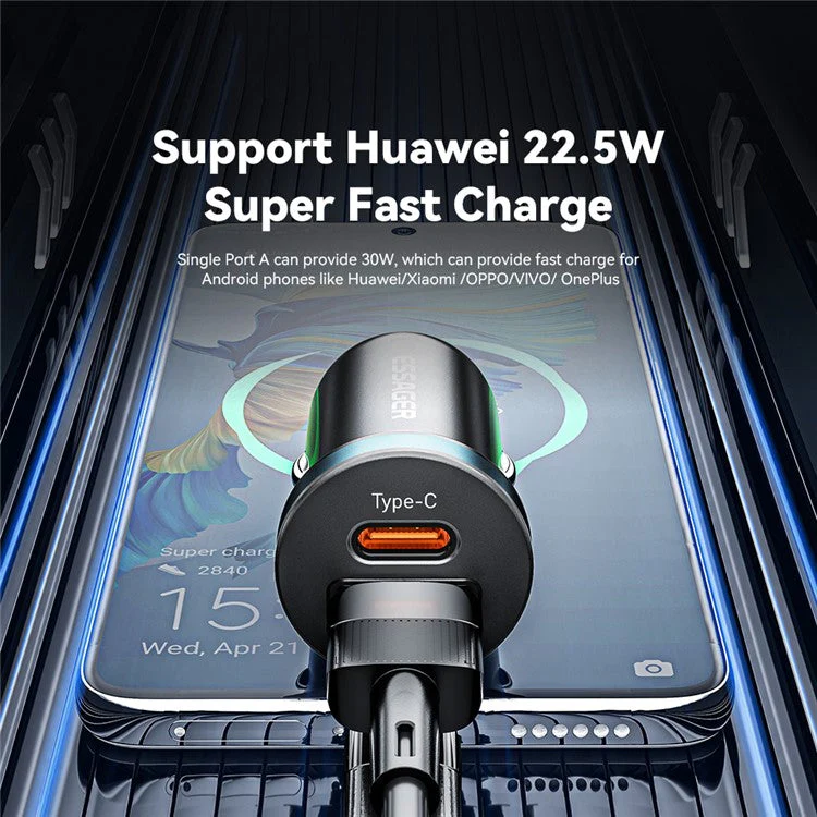 ESSAGER ES-CC12 PD 30W Double Ports Mini Car Charger Lightweight Cigarette Lighter Charger for 12-24V Vehicles - Image 6