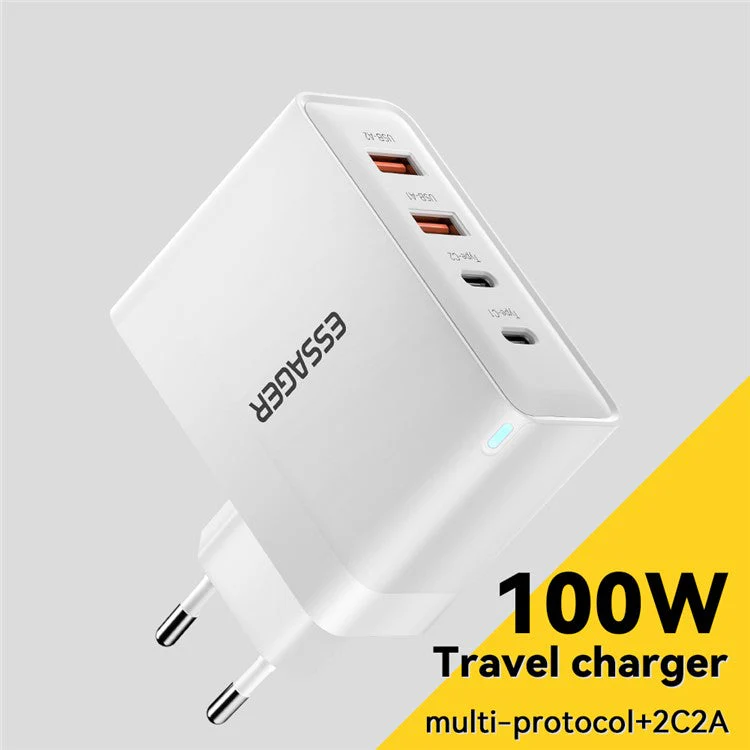 ESSAGER ES-CD37 100W Quick Charger Adapter 2USB-C+2USB-A Multi-Port Charging Station - White / EU Plug - Image 5