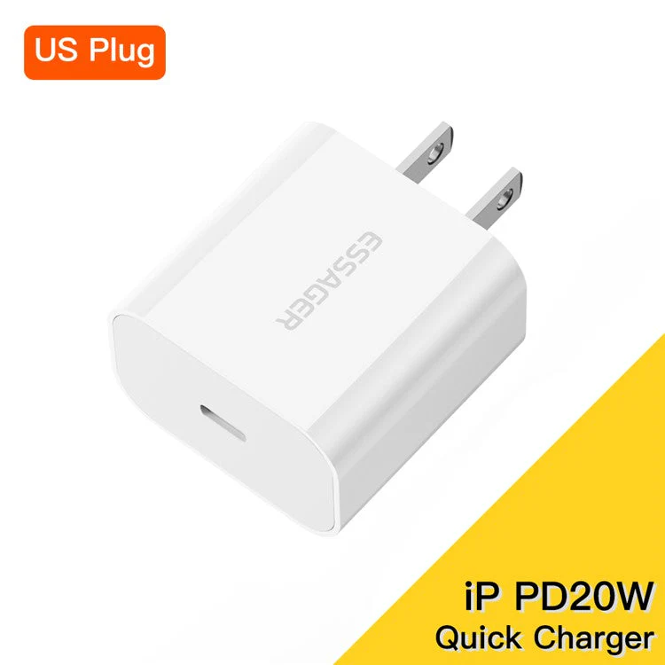 ESSAGER PD 20W Quick Charger Set with Type-C to Lightning Cable, Portable Wall Charger Adapter Block - US Plug - Image 2