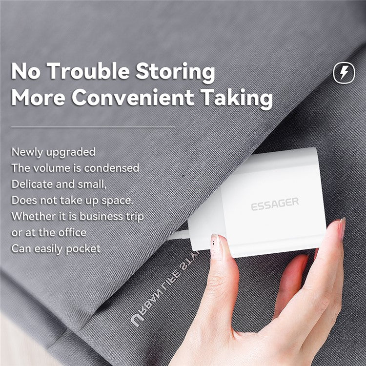 ESSAGER PD 20W Quick Charger Set with Type-C to Lightning Cable, Portable Wall Charger Adapter Block - US Plug - Image 5