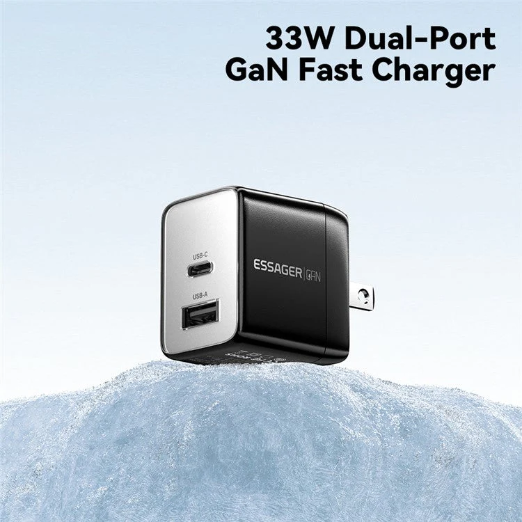 ESSAGER PD 33W Fast Charging Wall Charger USB-A + Type-C Travel GaN Adapter - US Plug / White - Image 2
