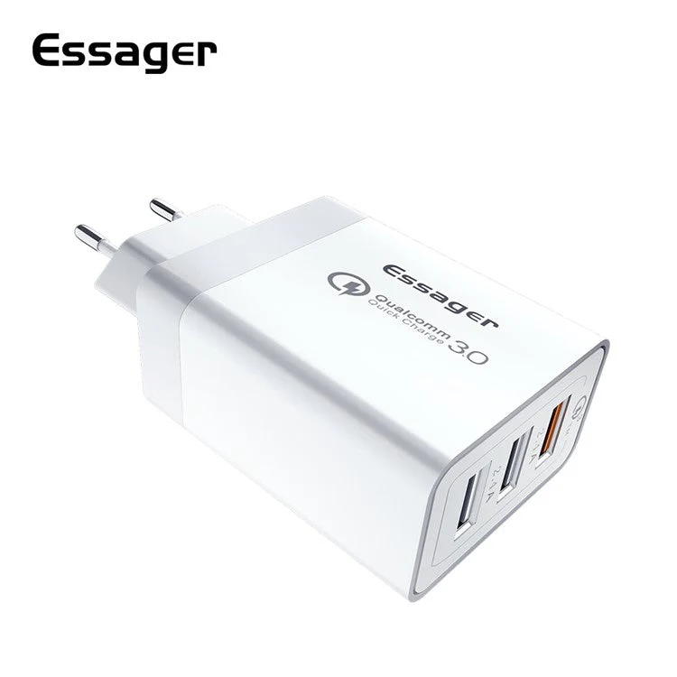 ESSAGER QC3.0 + Dual 2.4A USB 30W Travel Charger Wall Charger - White/EU Plug - Image 2