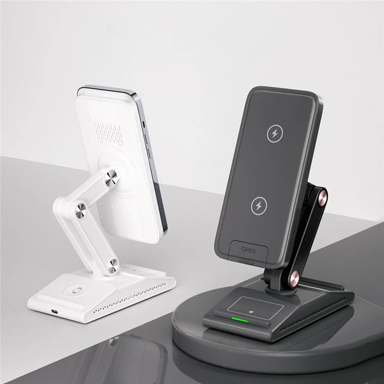 F2 3 in 1 Wireless Charging Station Foldable Magnetic Charger Stand for Phone / Earbuds / Watch - Pink - Image 2