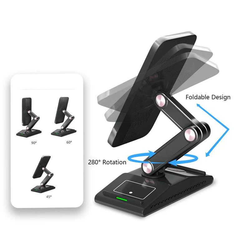 F2 3 in 1 Wireless Charging Station Foldable Magnetic Charger Stand for Phone / Earbuds / Watch - White - Image 7