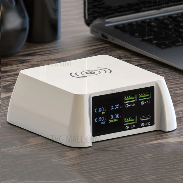 F96 100W USBx3+PD Ports Multi-function Smart Wireless Charger Mobile Charging Station - EU Plug