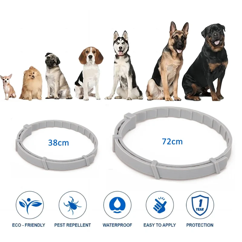 Flea and Tick Collar for Dogs Cats With Aluminum Case, Size: 72cm Gray - Image 3