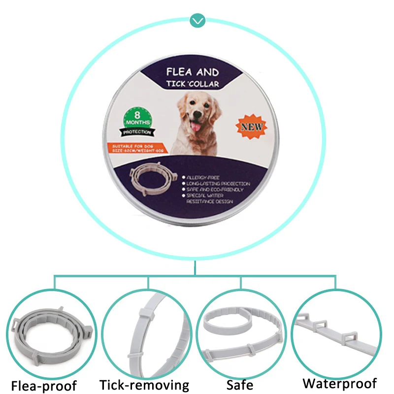 Flea and Tick Collar for Dogs Cats With Aluminum Case, Size: 72cm Gray - Image 4