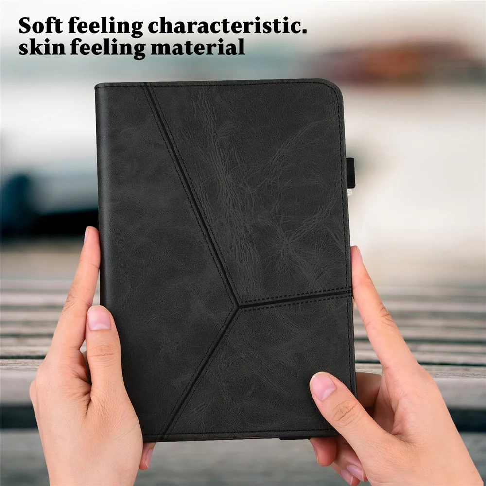 Flip Book Stand Cover for Lenovo Tab M9 , PU Leather Line Imprinted Tablet Case with Card Slots - Black - Image 6