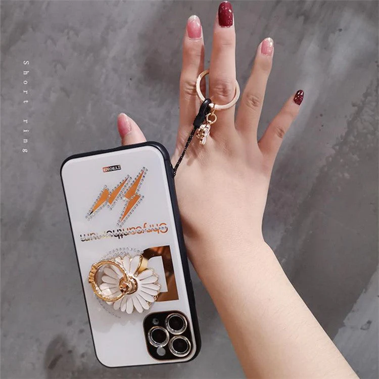 Floral Chiffon Silk Scarf Style Phone Lanyard Metal Pendant Key Ring Phone Neck Strap - Black - Image 5