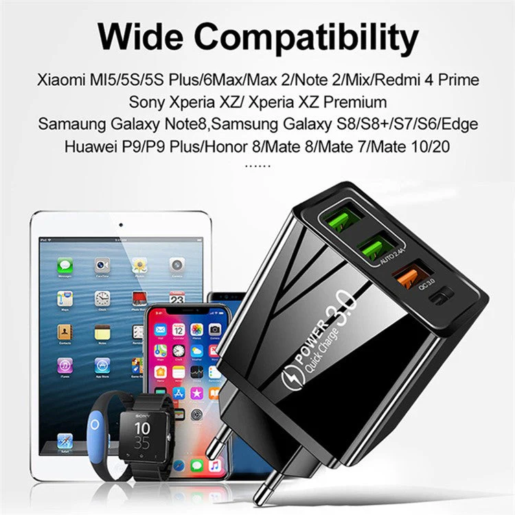 FLOVEME 36W Fast Charger Adapter Phone Charger Block PD QC3.0 Dual USB Wall Charger, EU Plug - Black - Image 6