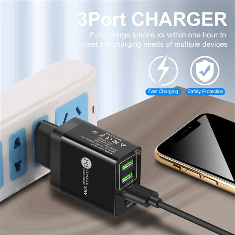 FLOVEME 36W Fast Charger Adapter Phone Charger Block PD QC3.0 Dual USB Wall Charger, EU Plug - White - Image 4