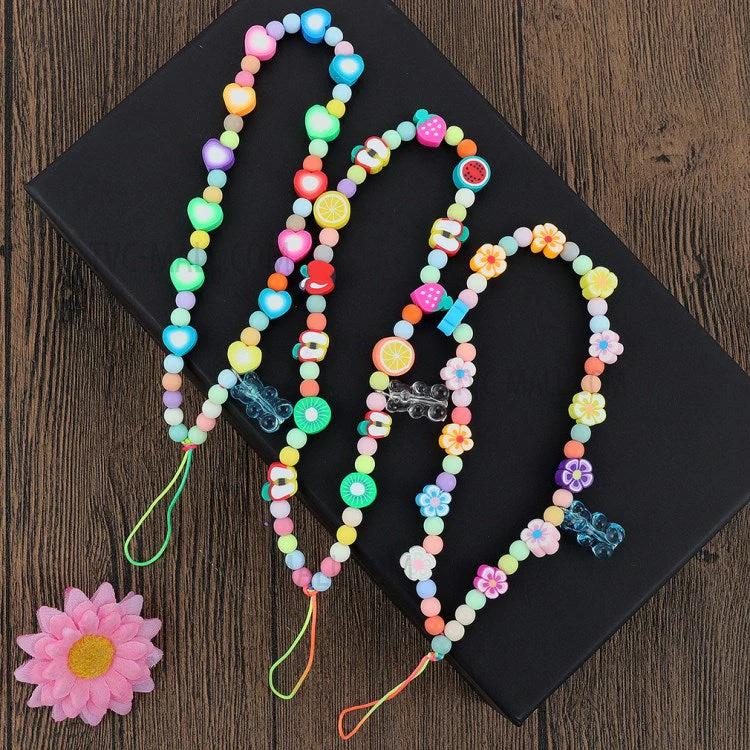 Flower Star Beaded Mobile Phone Wrist Strap Polymer Clay Resin Colorful Beads Phone Lanyard - B44-0102 - Image 6