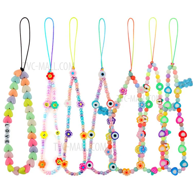 Flower Star Beaded Mobile Phone Wrist Strap Polymer Clay Resin Colorful Beads Phone Lanyard - B44-0502 - Image 3