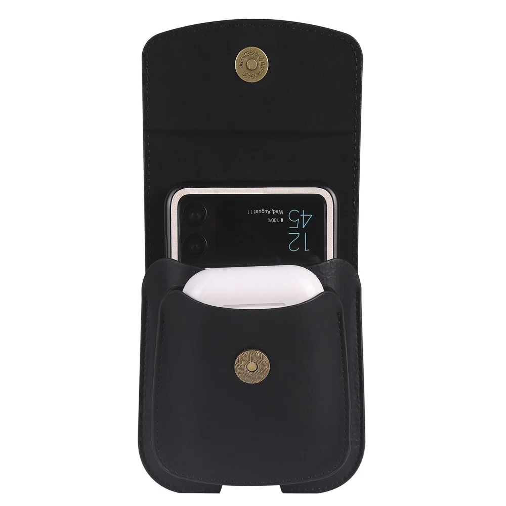 Foldable Waist Bag for Samsung Galaxy Z Flip7 FE 5G / Z Flip6 5G / AirPods 4 , Dual Compartment Compact Belt Pouch Phone Earbuds Holder - Black - Image 3