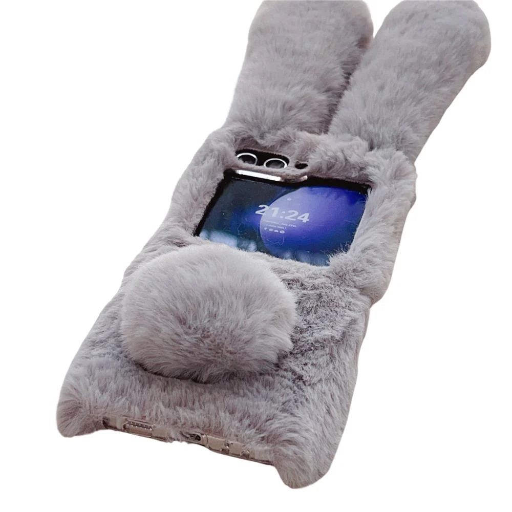 Folding Phone Case for Samsung Galaxy Z Flip7 FE 5G / Z Flip6 5G Fluffy Rabbit Ears Acrylic Cover - Black - Image 4
