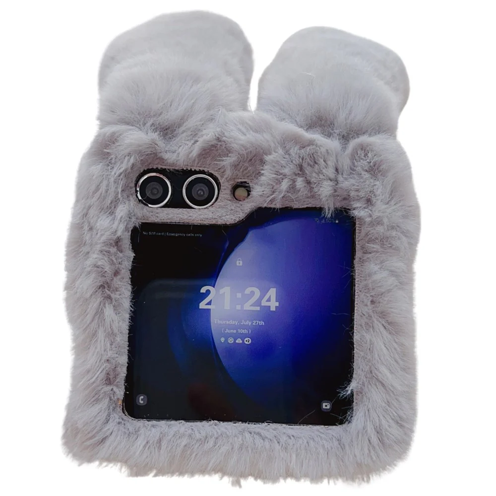 Folding Phone Case for Samsung Galaxy Z Flip7 FE 5G / Z Flip6 5G Fluffy Rabbit Ears Acrylic Cover - Blue - Image 5