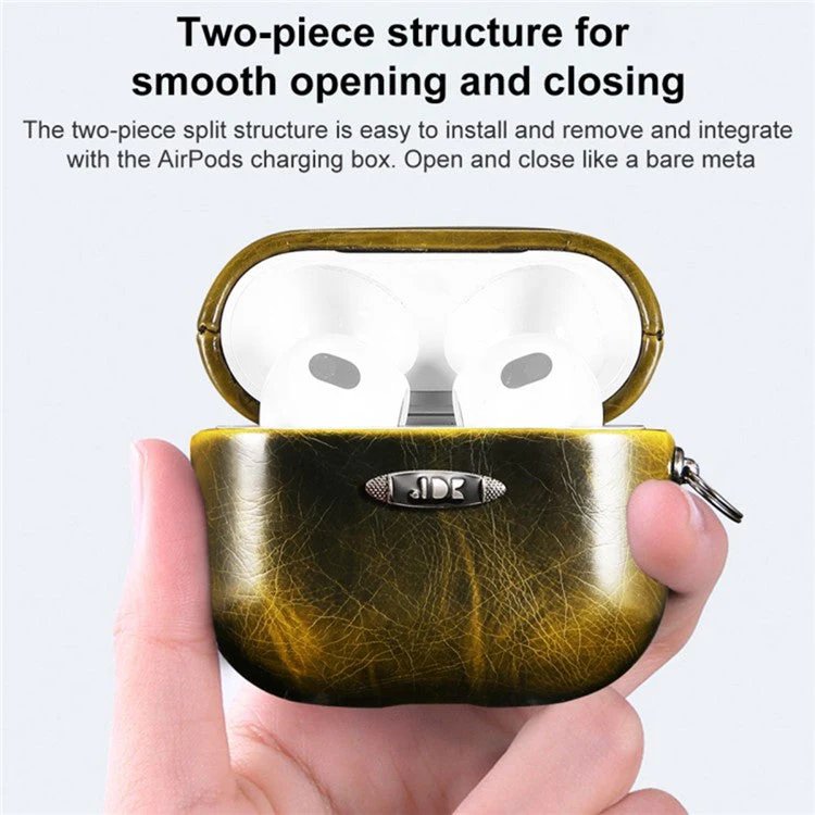 For AirPods 3 PU Leather Wireless Earphone Protective Case Cover with Hanging Buckle - Yellow - Image 2