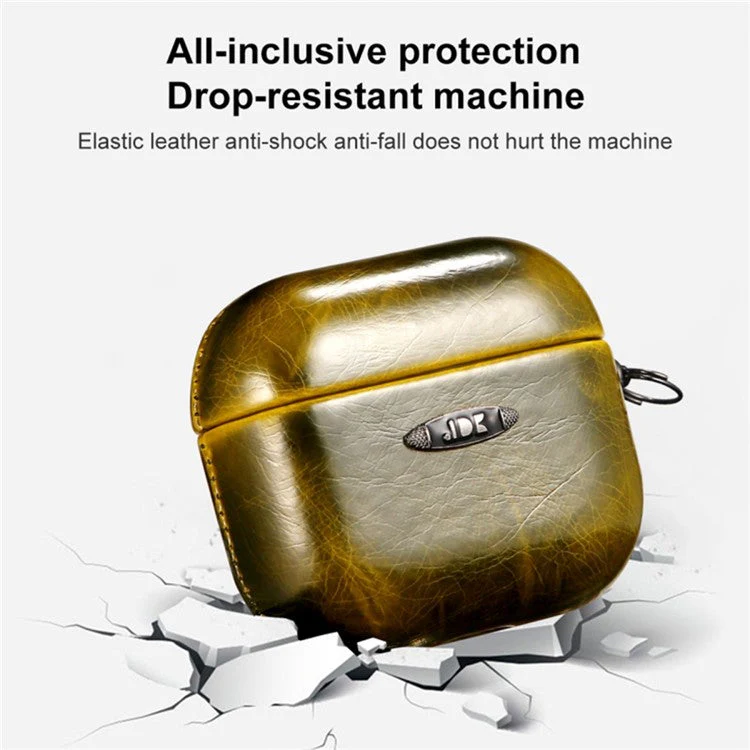 For AirPods 3 PU Leather Wireless Earphone Protective Case Cover with Hanging Buckle - Yellow - Image 3
