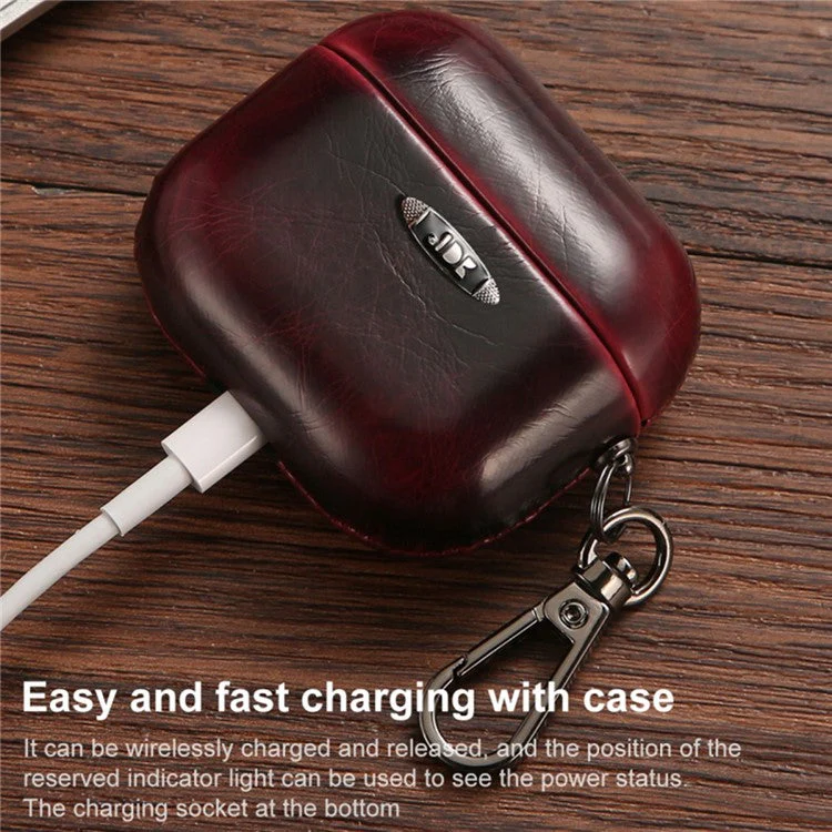 For AirPods 3 PU Leather Wireless Earphone Protective Case Cover with Hanging Buckle - Yellow - Image 6
