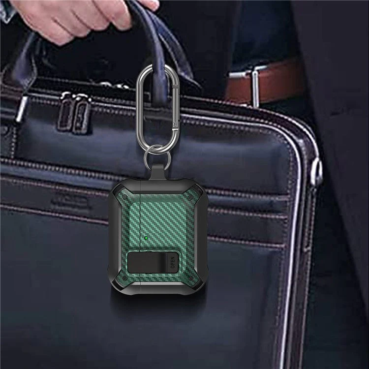 For AirPods 4 Bluetooth Earphone Cover Carbon Fiber Texture TPU+PC Anti-Drop Case with Buckle - Black - Image 3