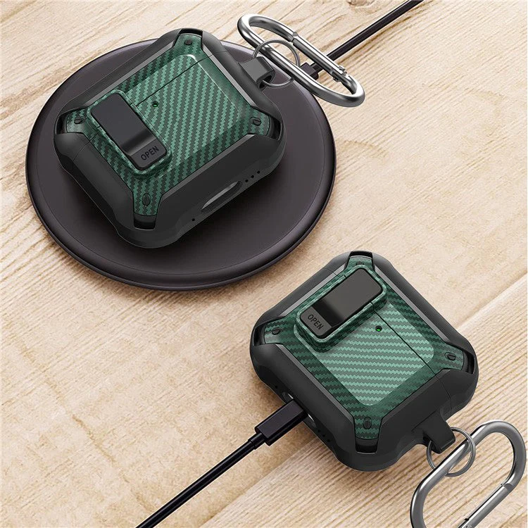 For AirPods 4 Bluetooth Earphone Cover Carbon Fiber Texture TPU+PC Anti-Drop Case with Buckle - Red - Image 8