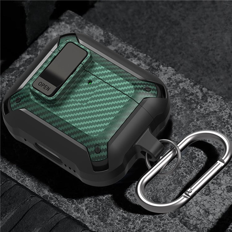 For AirPods 4 Bluetooth Earphone Cover Carbon Fiber Texture TPU+PC Anti-Drop Case with Buckle - White - Image 6
