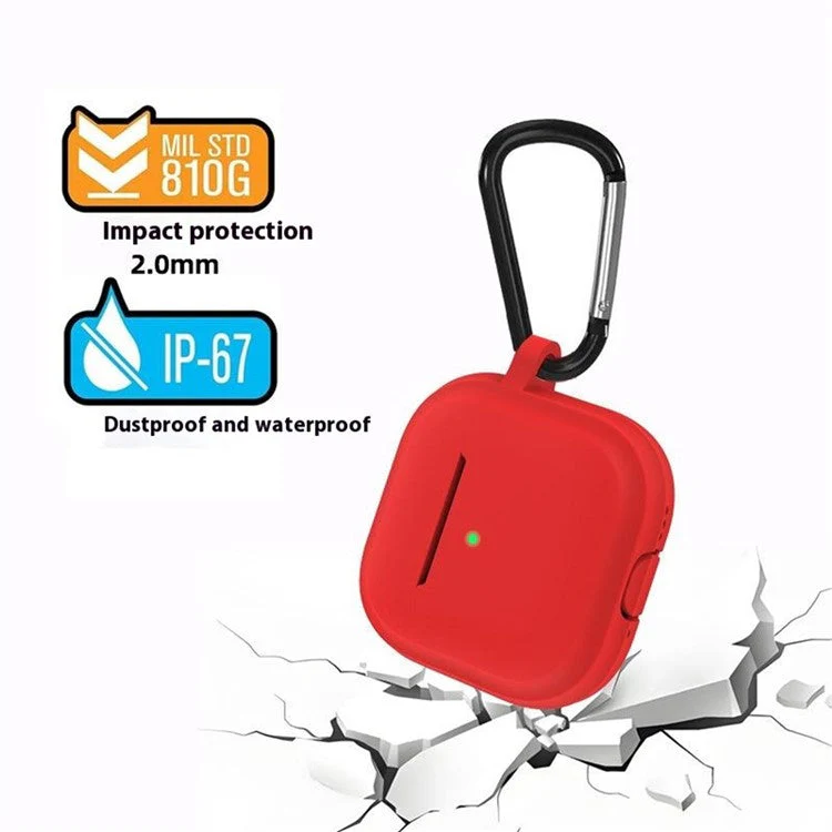 For AirPods 4 Case Bluetooth Earphone Silicone Case Earbud Protective Cover with Carabiner - Blue - Image 2