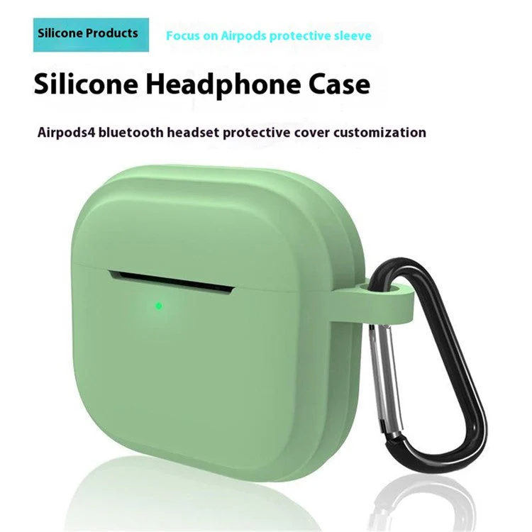 For AirPods 4 Case Bluetooth Earphone Silicone Case Earbud Protective Cover with Carabiner - Green - Image 3
