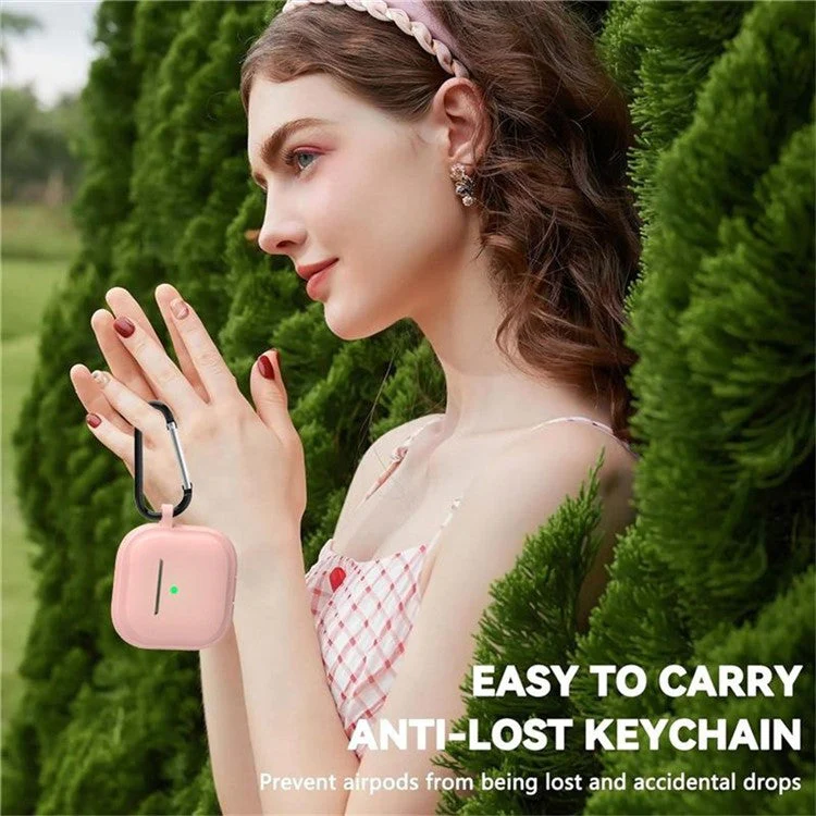 For AirPods 4 Case Bluetooth Earphone Silicone Case Earbud Protective Cover with Carabiner - Green - Image 6