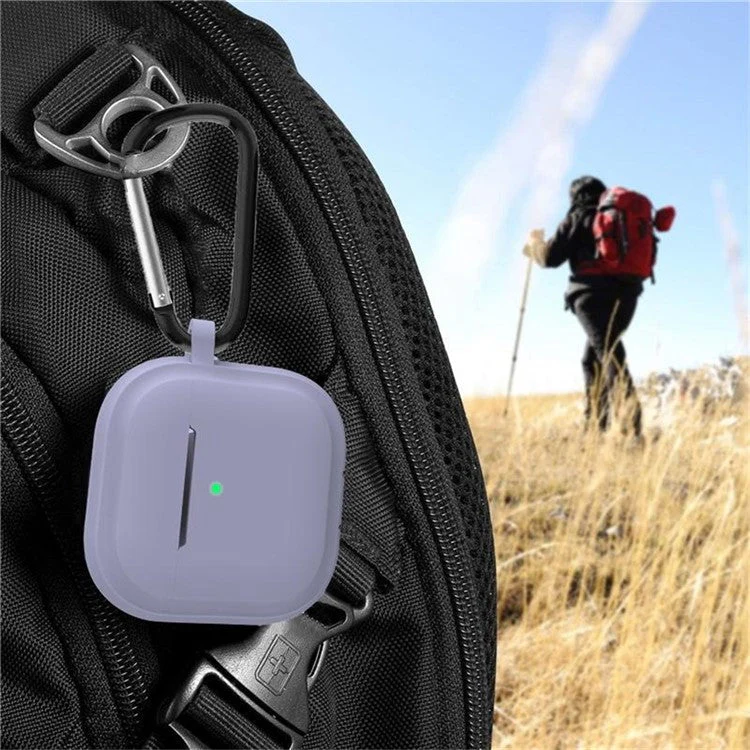 For AirPods 4 Case Bluetooth Earphone Silicone Case Earbud Protective Cover with Carabiner - Transparent White - Image 5