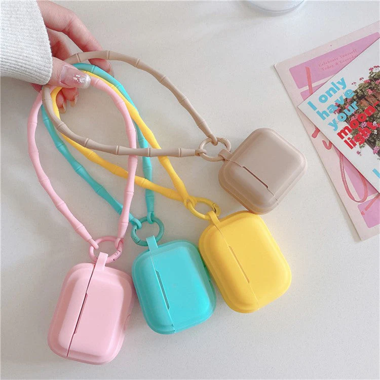 For AirPods 4 Case Bluetooth Earphone Silicone Case Protective Cover with Bamboo Shape Lanyard - Midnight Blue - Image 4
