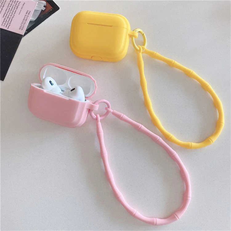 For AirPods 4 Case Bluetooth Earphone Silicone Case Protective Cover with Bamboo Shape Lanyard - Milk Tea Dopamine Lanyard - Image 3