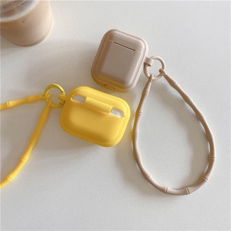 For AirPods 4 Case Bluetooth Earphone Silicone Case Protective Cover with Bamboo Shape Lanyard - Milk Tea Dopamine Lanyard - Image 7