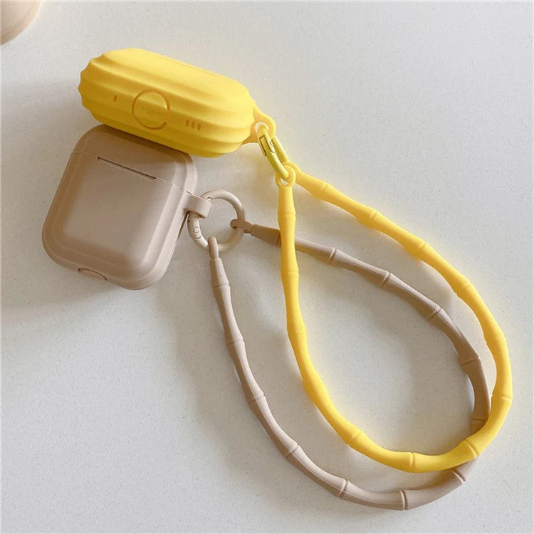 For AirPods 4 Case Bluetooth Earphone Silicone Case Protective Cover with Bamboo Shape Lanyard - Rose - Image 6