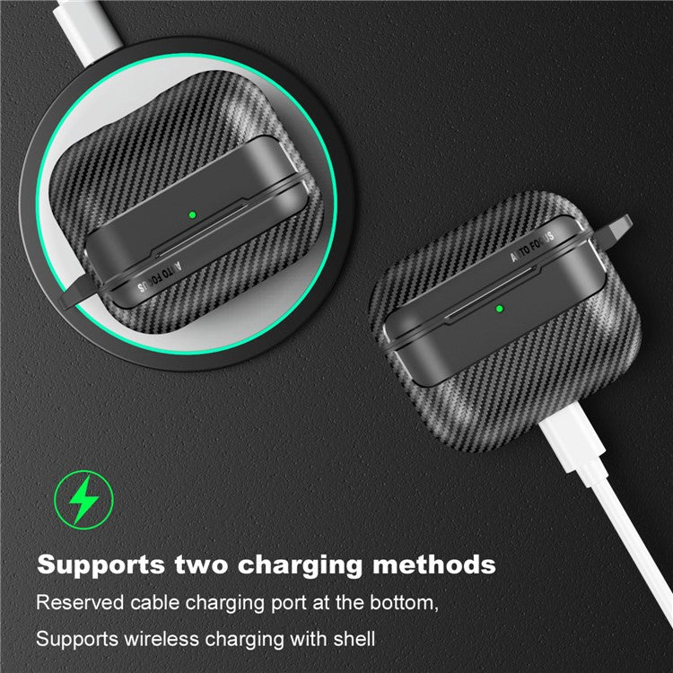 For AirPods 4 Case Carbon Fiber Texture TPU Earbuds Protective Cover with Hook - Black - Image 4