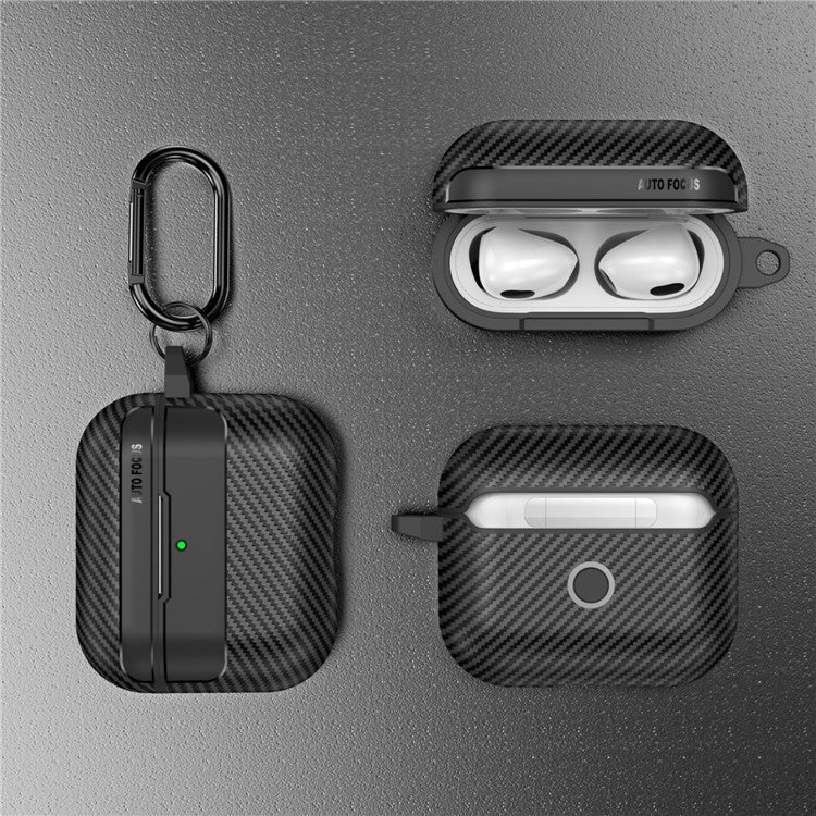 For AirPods 4 Case Carbon Fiber Texture TPU Earbuds Protective Cover with Hook - Black - Image 7