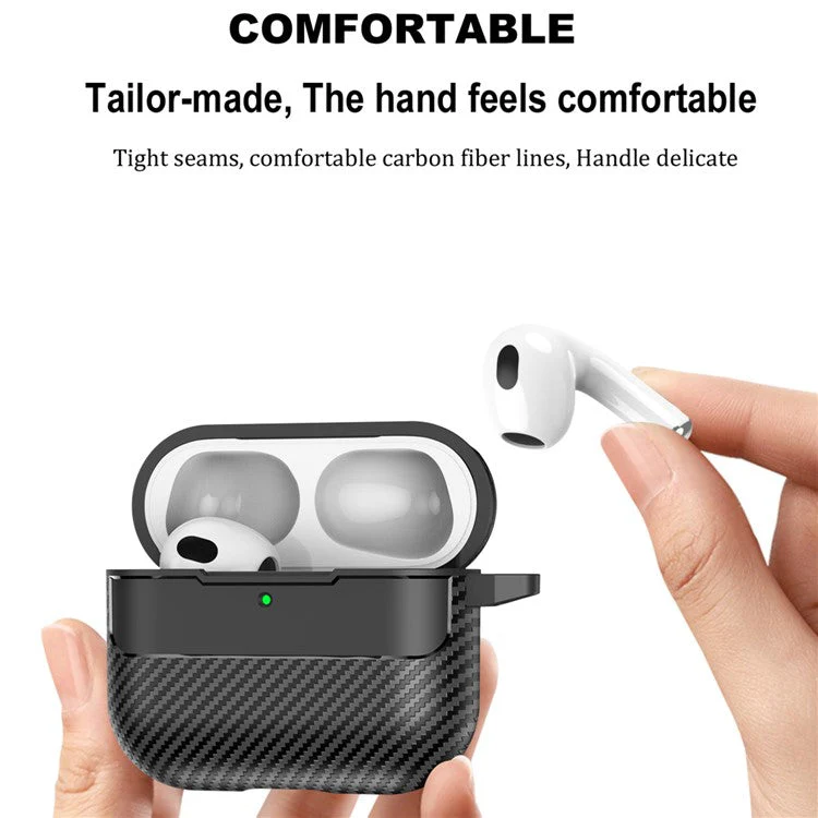 For AirPods 4 Case Carbon Fiber Texture TPU Earbuds Protective Cover with Hook - Light Grey - Image 2