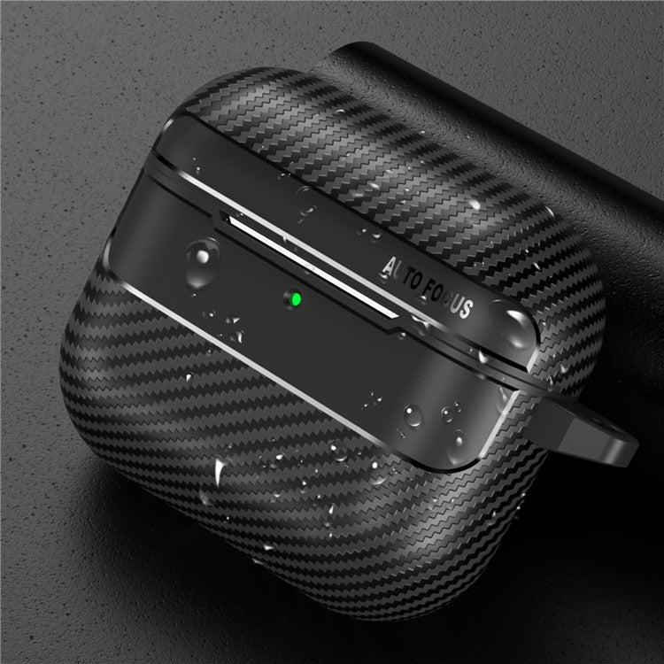 For AirPods 4 Case Carbon Fiber Texture TPU Earbuds Protective Cover with Hook - Light Grey - Image 6