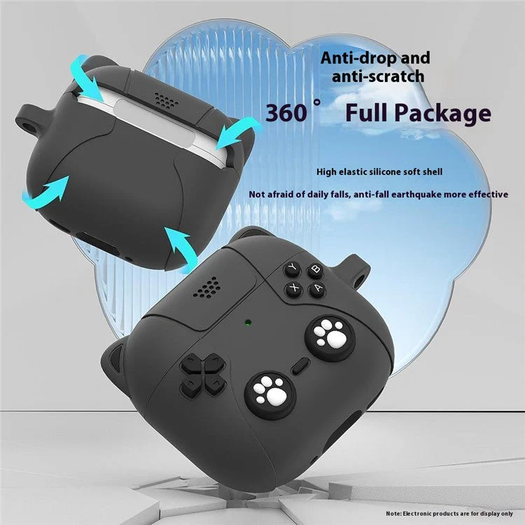 For AirPods 4 Case Cute Cat Liquid Silicone Earphone Cover - Dark Grey - Image 2