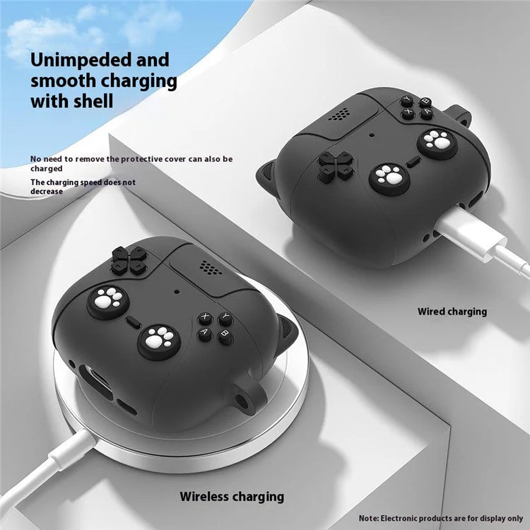 For AirPods 4 Case Cute Cat Liquid Silicone Earphone Cover - Dark Grey - Image 3