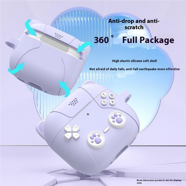 For AirPods 4 Case Cute Cat Liquid Silicone Earphone Cover - Light Purple - Image 2
