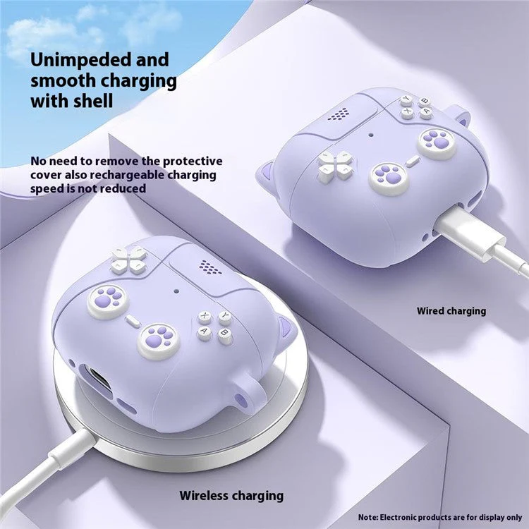 For AirPods 4 Case Cute Cat Liquid Silicone Earphone Cover - Light Purple - Image 3