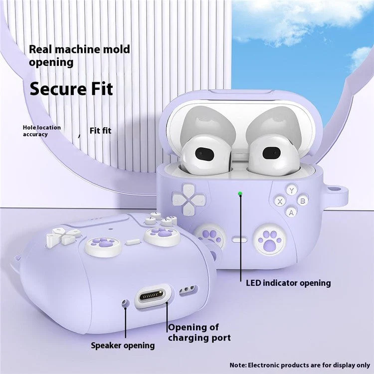 For AirPods 4 Case Cute Cat Liquid Silicone Earphone Cover - Light Purple - Image 4