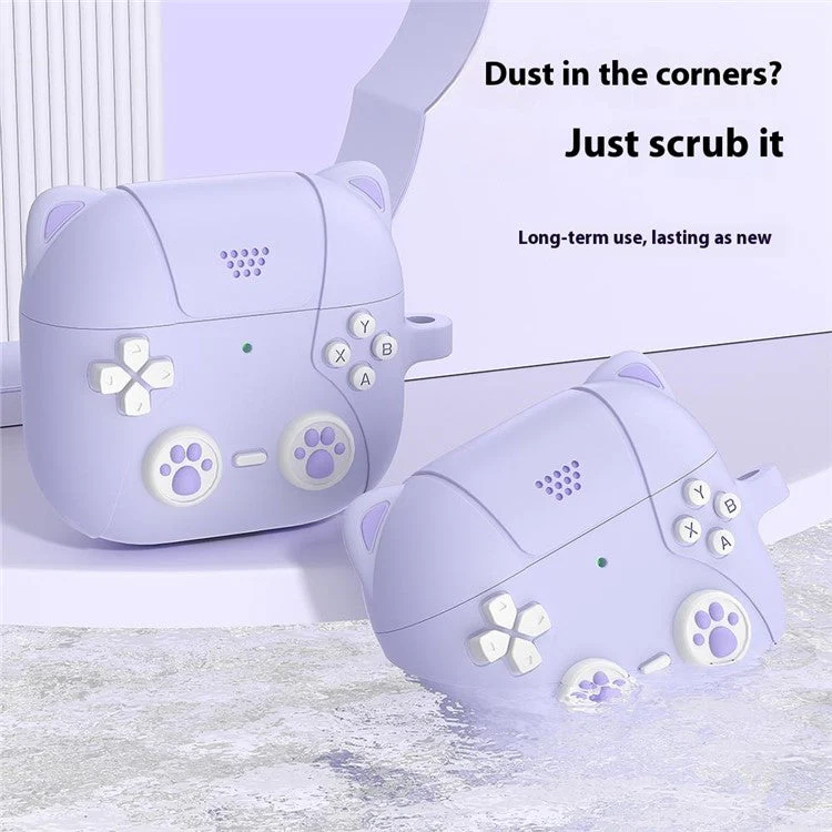 For AirPods 4 Case Cute Cat Liquid Silicone Earphone Cover - Light Purple - Image 6