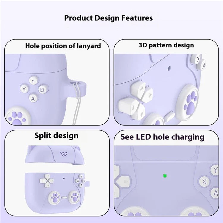 For AirPods 4 Case Cute Cat Liquid Silicone Earphone Cover - Light Purple - Image 7