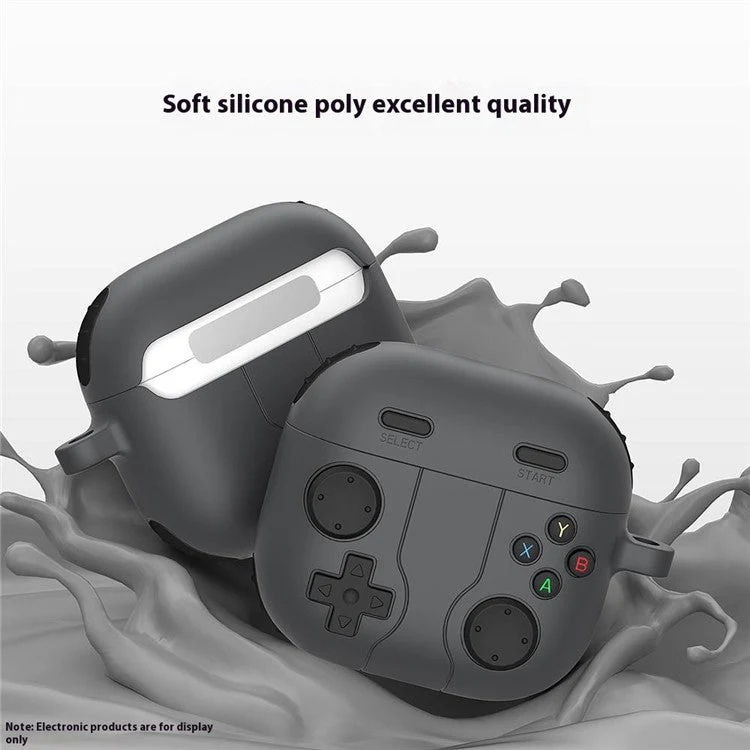 For AirPods 4 Case Game Console Shape Earphones Silicone Shell with Carabiner - Dark Grey - Image 4