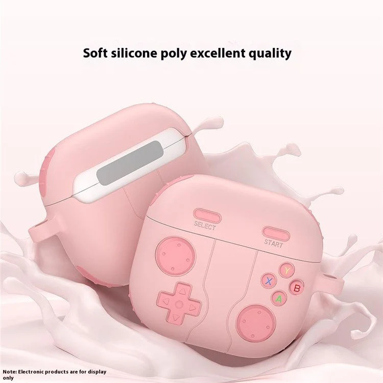 For AirPods 4 Case Game Console Shape Earphones Silicone Shell with Carabiner - Pink - Image 4
