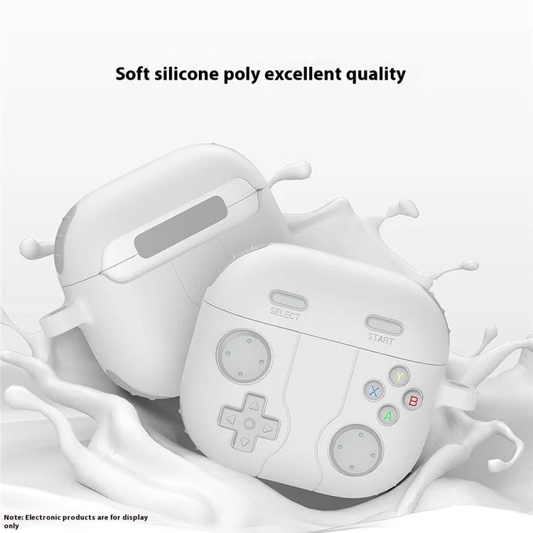 For AirPods 4 Case Game Console Shape Earphones Silicone Shell with Carabiner - White - Image 4