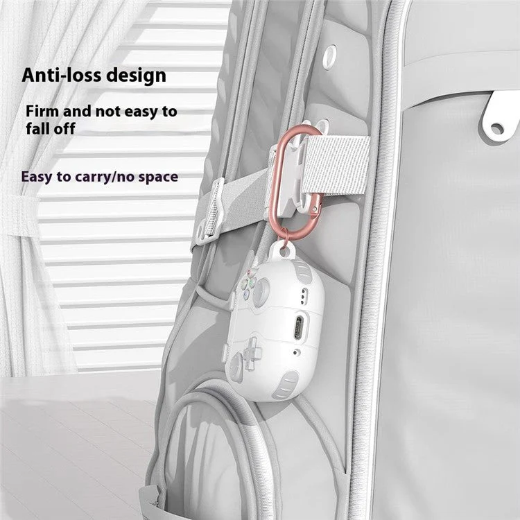 For AirPods 4 Case Game Console Shape Earphones Silicone Shell with Carabiner - White - Image 8